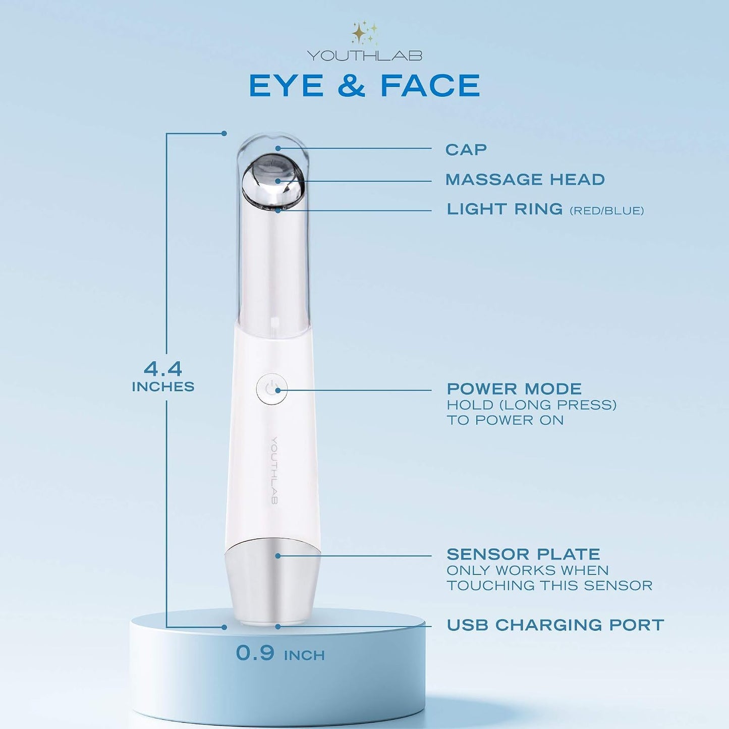 Eye & Face Wand/Tool – Heated Eye Wand with Vibration for Puffiness, Tired Eyes, Brighter Under Area, Redness Relief, Product Absorption, Smoother Skin & Relaxing Massage
