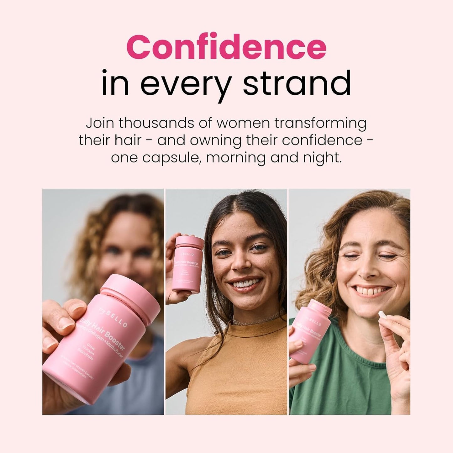 Trybello Daily Hair Booster Capsules | Collagen & Biotin Complex for Women | Multivitamin Supplement for Thicker, Fuller Growth & Strength | Hair Loss Treatment for Thinning Strands | 60 Capsules