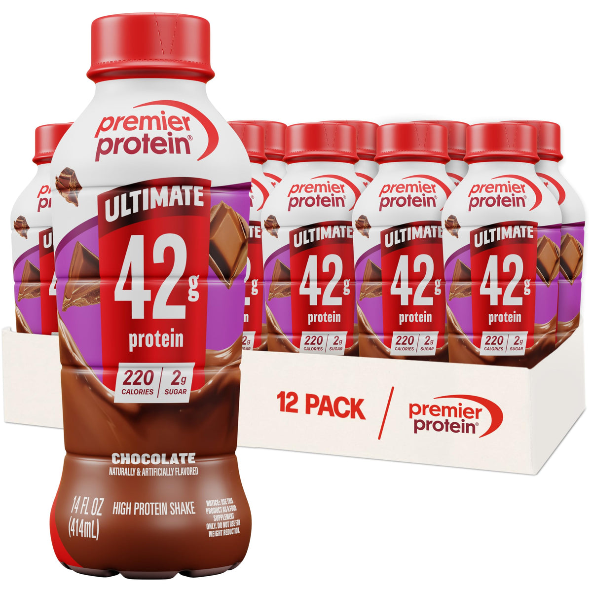 Premier Protein ULTIMATE 42g High Protein Shake, Vanilla, 12 Pack | 220 Calories, 2g Sugar, 24 Vitamins & Minerals, Supports Muscle Health, Gluten-Free, Protein Snack, 14 oz