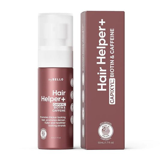Trybello Hair Helper + Spray | Hair Growth Serum, powered by Capixyl | With Biotin, Castor Oil, Caffeine, Rice Water & Peptide Complex | Natural Treatment for Thicker, Fuller Strands | Vegan Formula