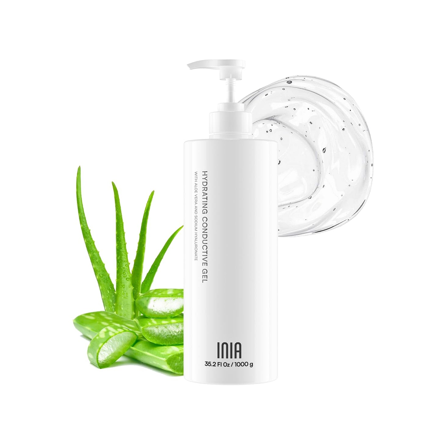 INIA Micro-current Conductive Gel for Facial and Body Skin Care Machines – Hydrating Gel Primer with Hyaluronic Acid, Anti-Aging & Skin Tightening for Women and Men, 10.56 Fl Oz