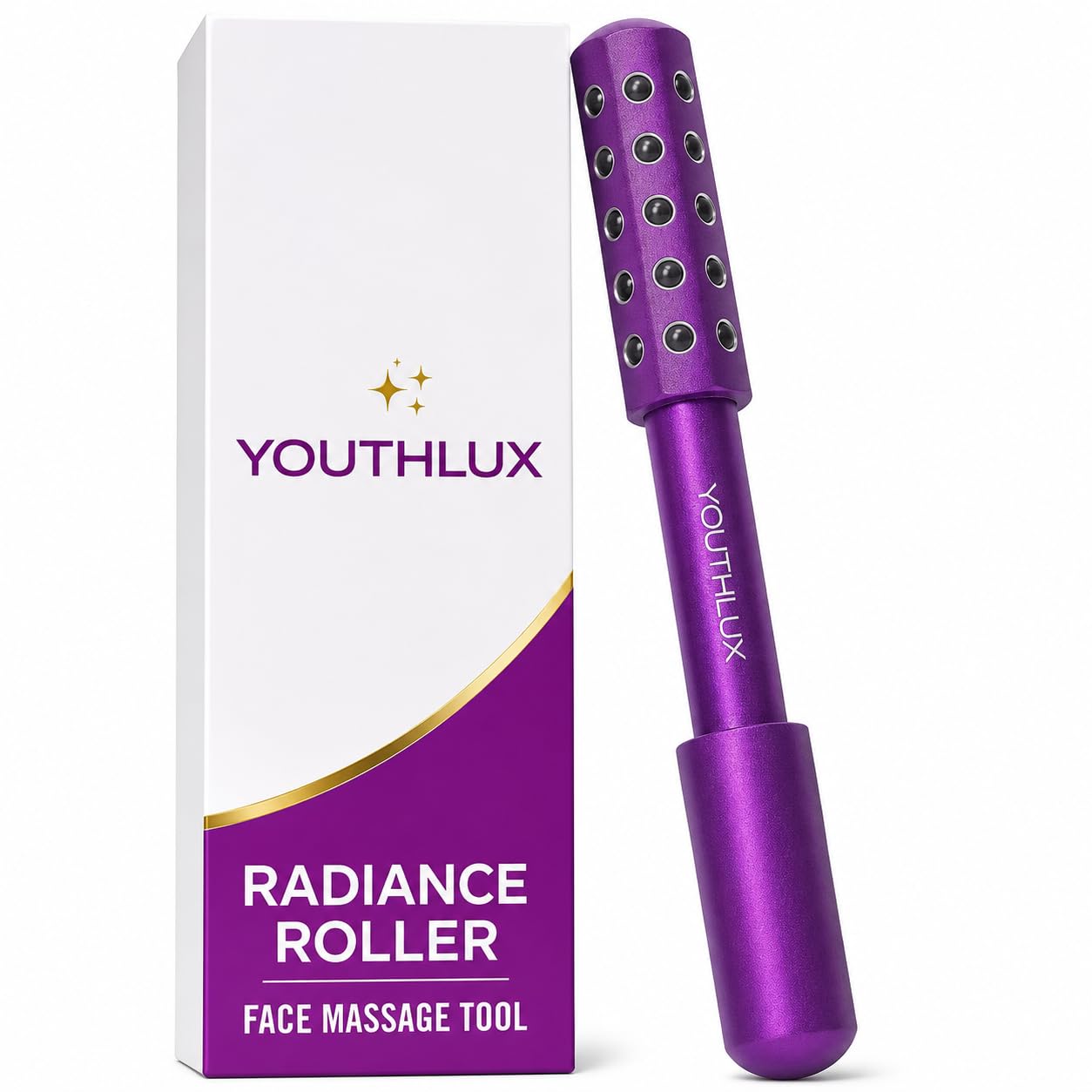 Radiance Roller – Germanium Stone Facial Massage Tool/Wand Face Roller for Lifting, Sculpting, De-Puffing, Glow Boost, Energizing & Cooling Effect (Purple)