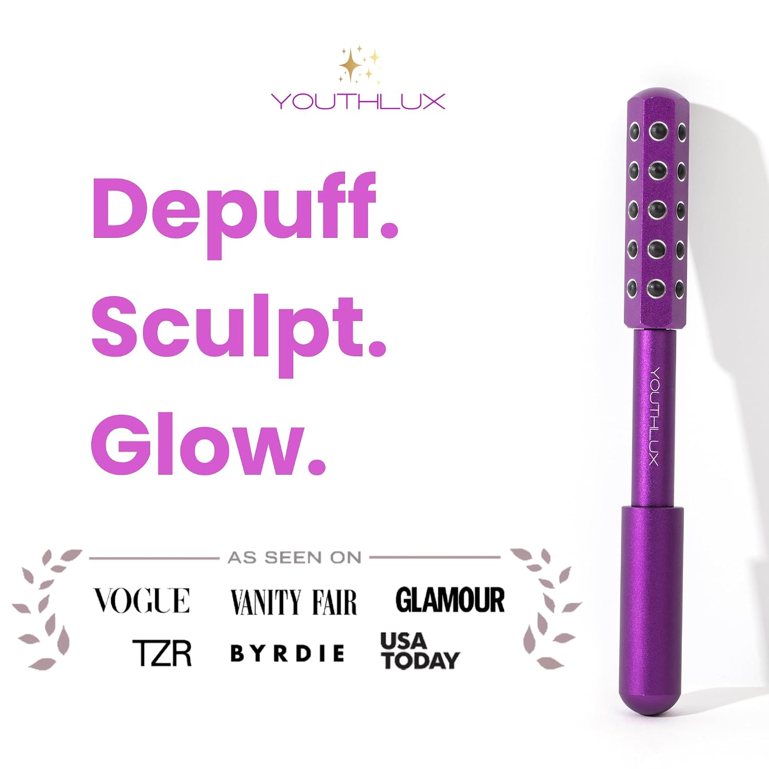 Radiance Roller – Germanium Stone Facial Massage Tool/Wand Face Roller for Lifting, Sculpting, De-Puffing, Glow Boost, Energizing & Cooling Effect (Purple)