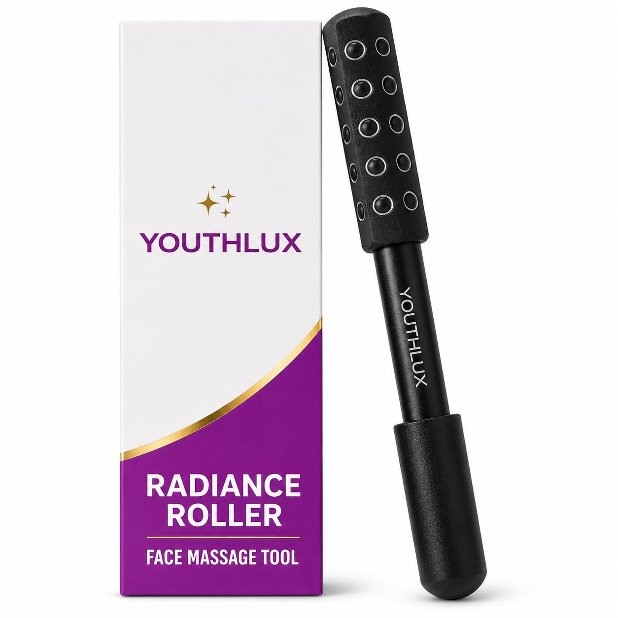 Radiance Roller – Germanium Stone Facial Massage Tool/Wand Face Roller for Lifting, Sculpting, De-Puffing, Glow Boost, Energizing & Cooling Effect (Purple)