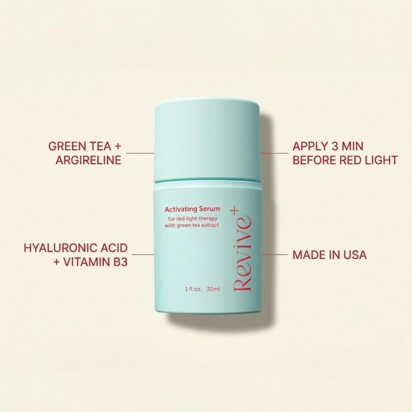 Red Light Therapy Serum for Face — Activation Serum to Amplify Red Light Therapy & Microcurrent Facial Device Results | Green Tea + Hyaluronic Acid + Aloe | Hydrating Anti-Wrinkle Face Serum, 1oz