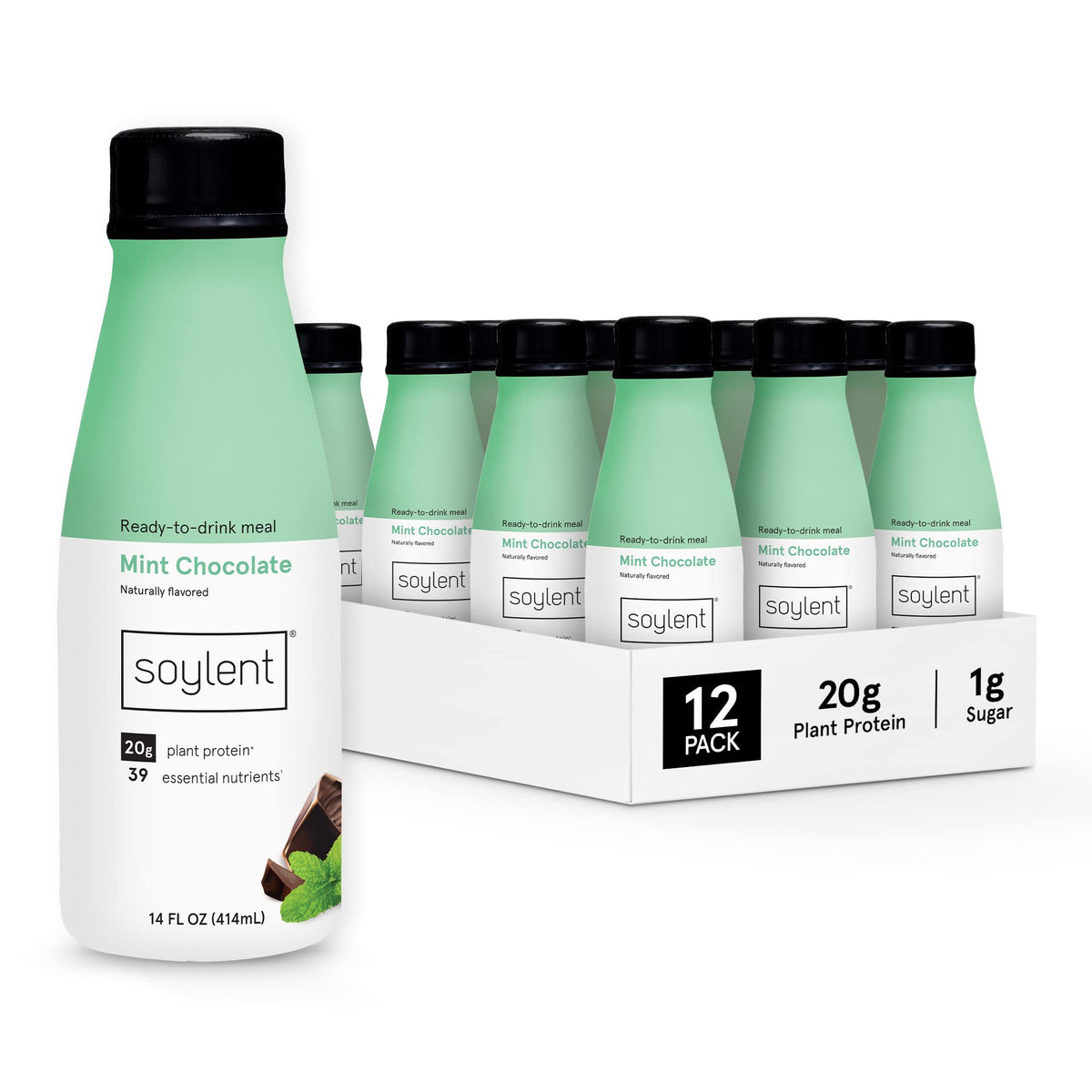 Soylent Original Meal Replacement Shake, Ready-to-Drink Plant Based Protein Drink, Contains 20g Complete Vegan Protein and 1g Sugar, 14oz, 12 Pack