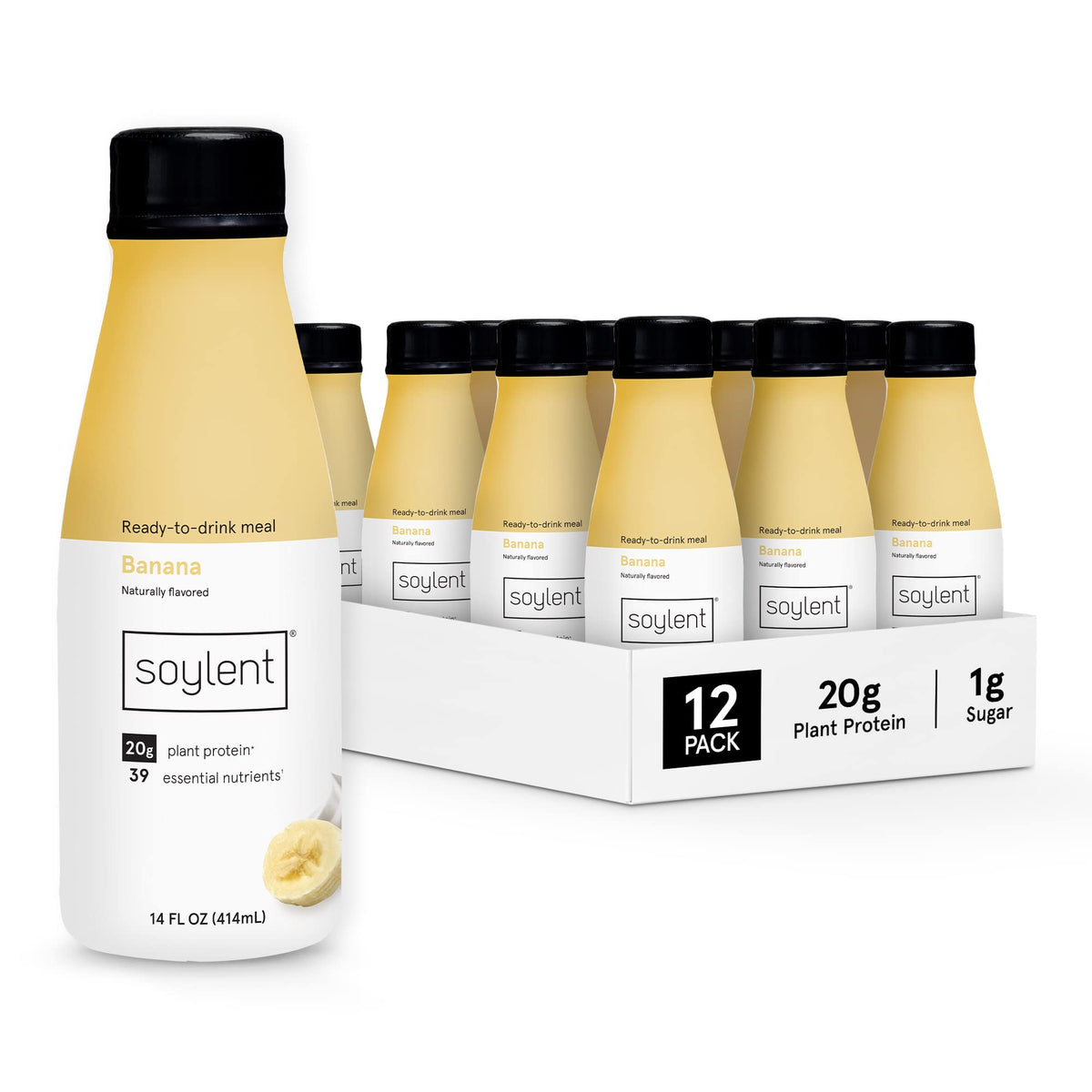 Soylent Original Meal Replacement Shake, Ready-to-Drink Plant Based Protein Drink, Contains 20g Complete Vegan Protein and 1g Sugar, 14oz, 12 Pack
