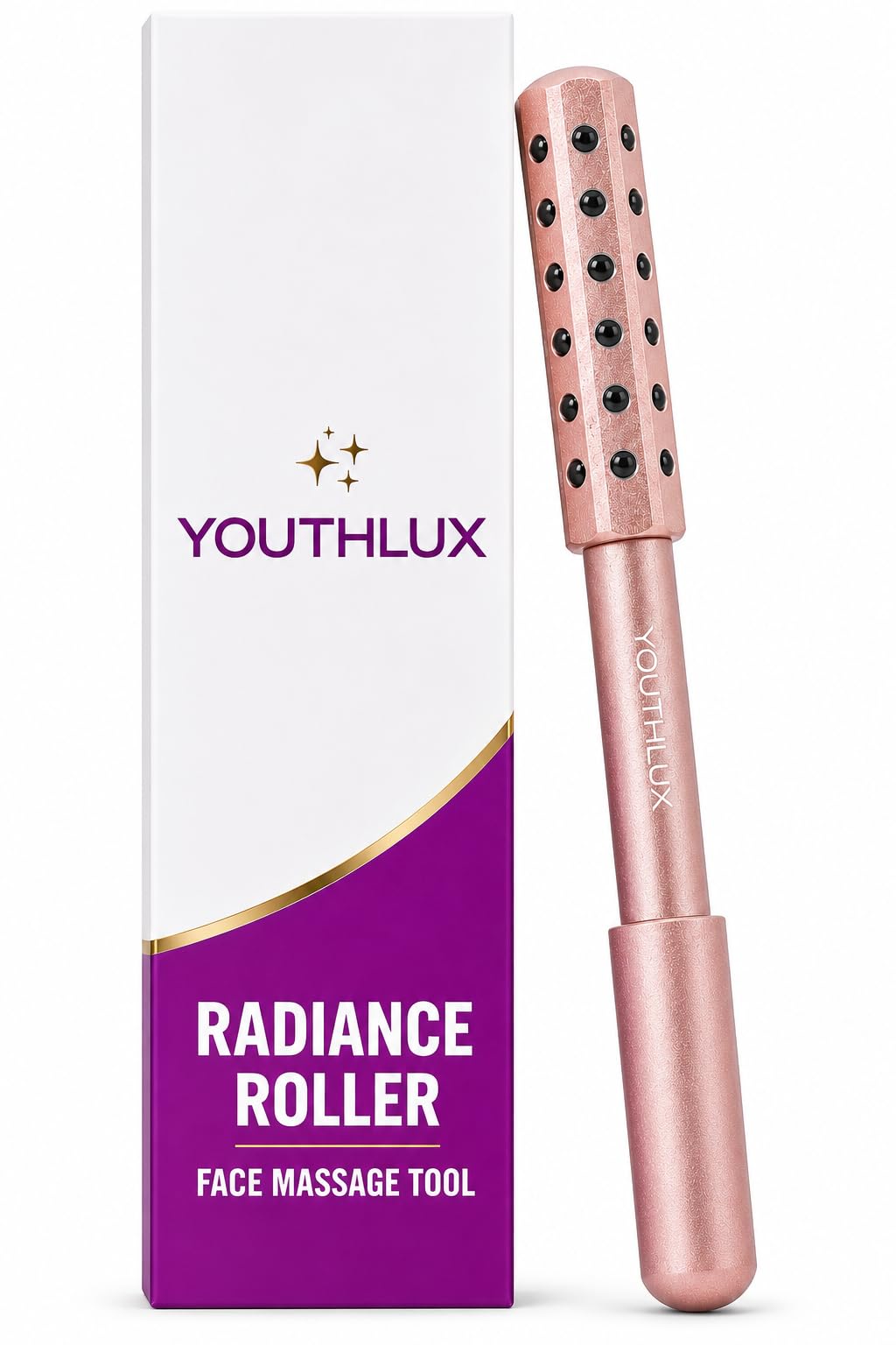 Radiance Roller – Germanium Stone Facial Massage Tool/Wand Face Roller for Lifting, Sculpting, De-Puffing, Glow Boost, Energizing & Cooling Effect (Purple)