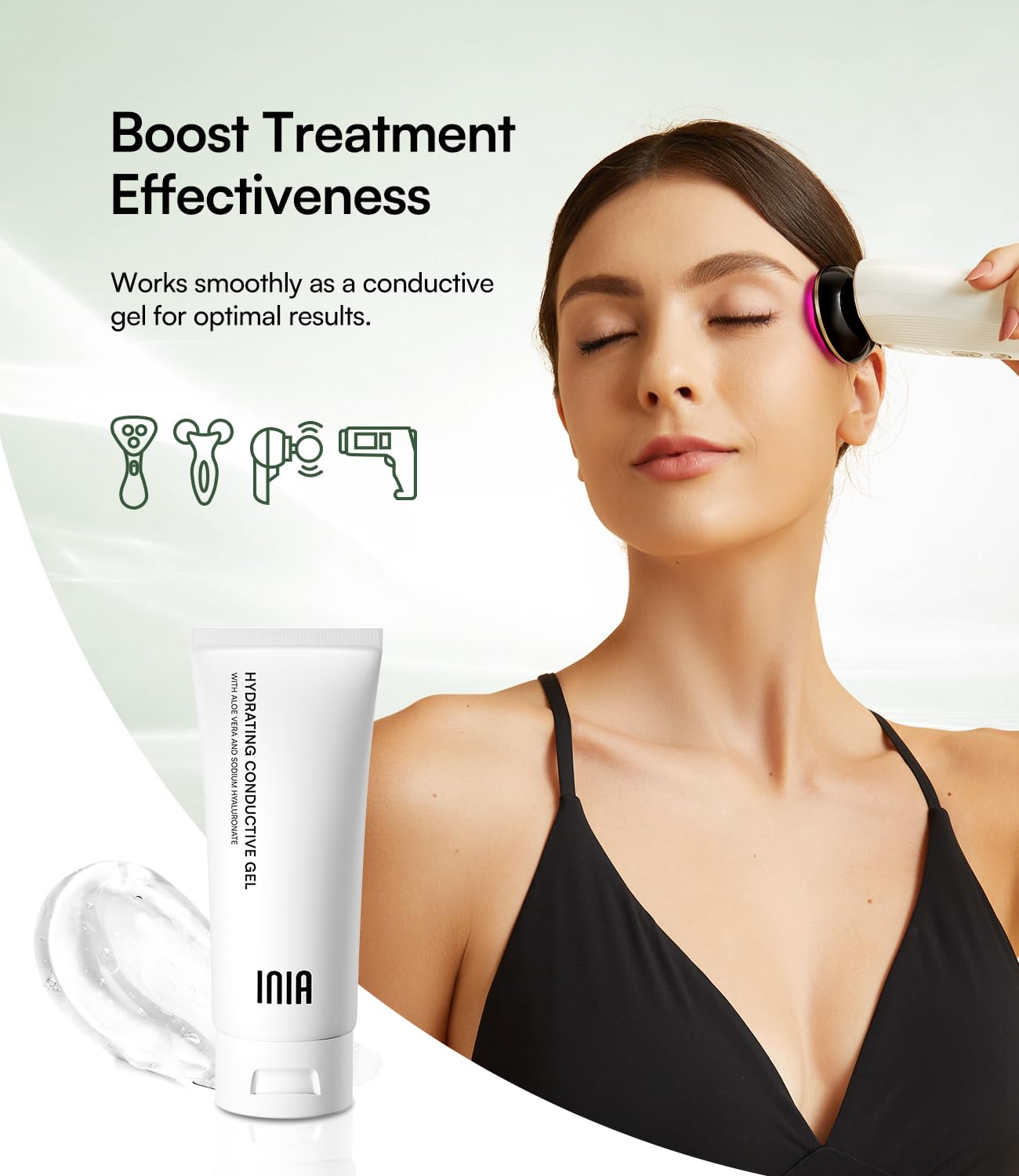 INIA Micro-current Conductive Gel for Facial and Body Skin Care Machines – Hydrating Gel Primer with Hyaluronic Acid, Anti-Aging & Skin Tightening for Women and Men, 10.56 Fl Oz