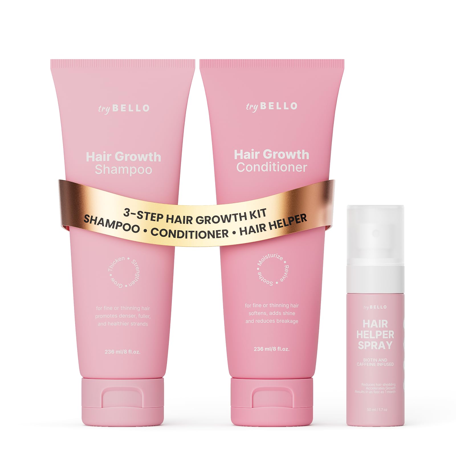 Trybello Hair Growth Shampoo & Strengthening Conditioner Set | with Biotin, Turmeric & Ginger | Anti-Hair Fall, Sulfate Free, Paraben Free | Hair Regrowth Support for Fuller, Healthier Strands