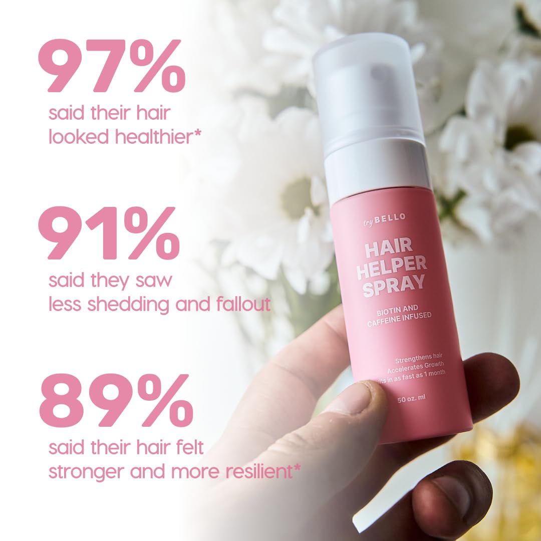 Trybello Hair Helper Spray - Growth Serum With Biotin & Castor Oil - Caffeine Infused Treatment for Thicker, Fuller Hair - Repair Thinning Naturally - Vegan, Cruelty-Free Formula