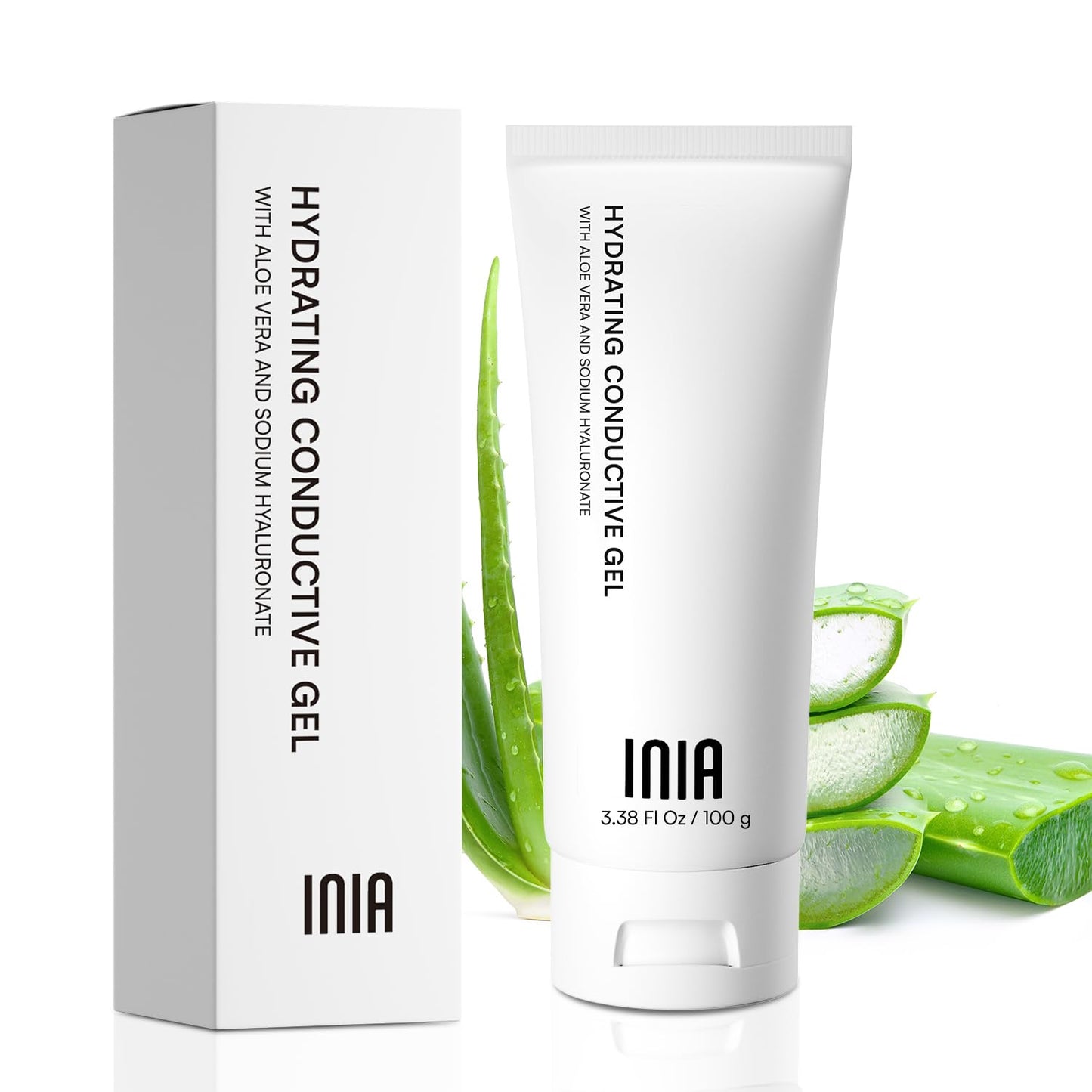 INIA Micro-current Conductive Gel for Facial and Body Skin Care Machines – Hydrating Gel Primer with Hyaluronic Acid, Anti-Aging & Skin Tightening for Women and Men, 10.56 Fl Oz