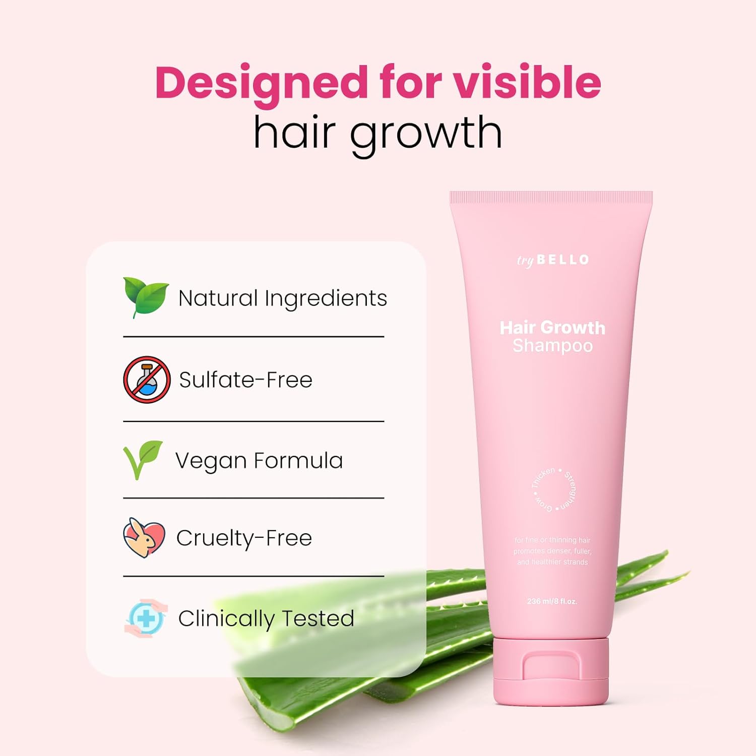 Trybello Hair Growth Shampoo | Natural Thickening & Scalp Detox | Sulfate Free, Vegan, Anti-Hair Fall Formula | Caffeine, Aloe Vera, Turmeric, and Urucum Extract | For Any Hair Type