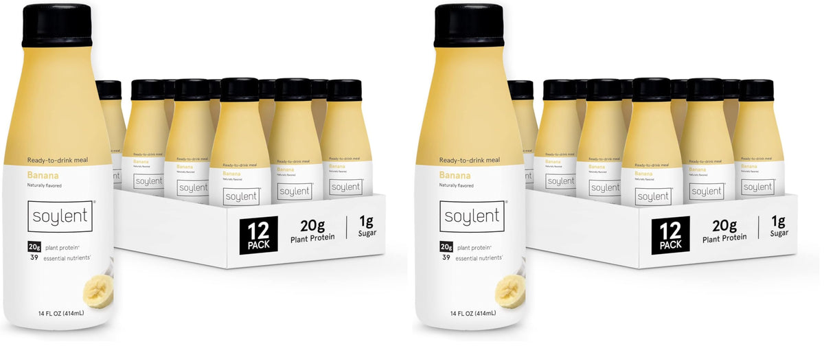 Soylent Original Meal Replacement Shake, Ready-to-Drink Plant Based Protein Drink, Contains 20g Complete Vegan Protein and 1g Sugar, 14oz, 12 Pack