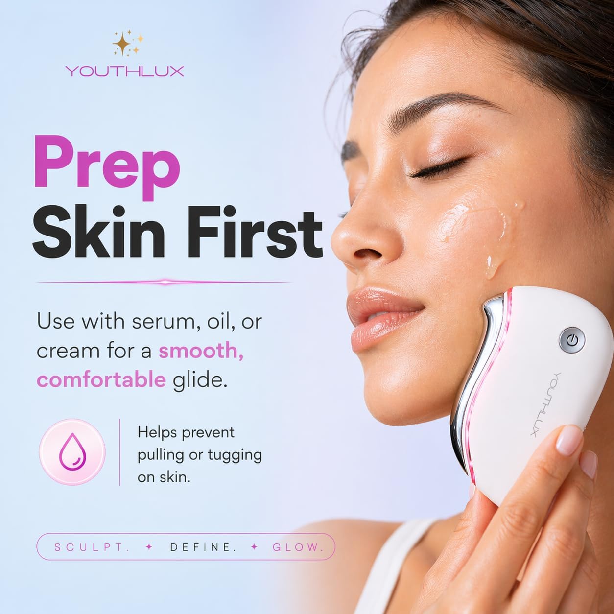 ProSculpt Heated Gua Sha Facial Massager – Electric Guasha Tool for Face Sculpting, Relaxation & Skincare | Soothing Vibration Facial Massage Tool with Contoured Design (White)