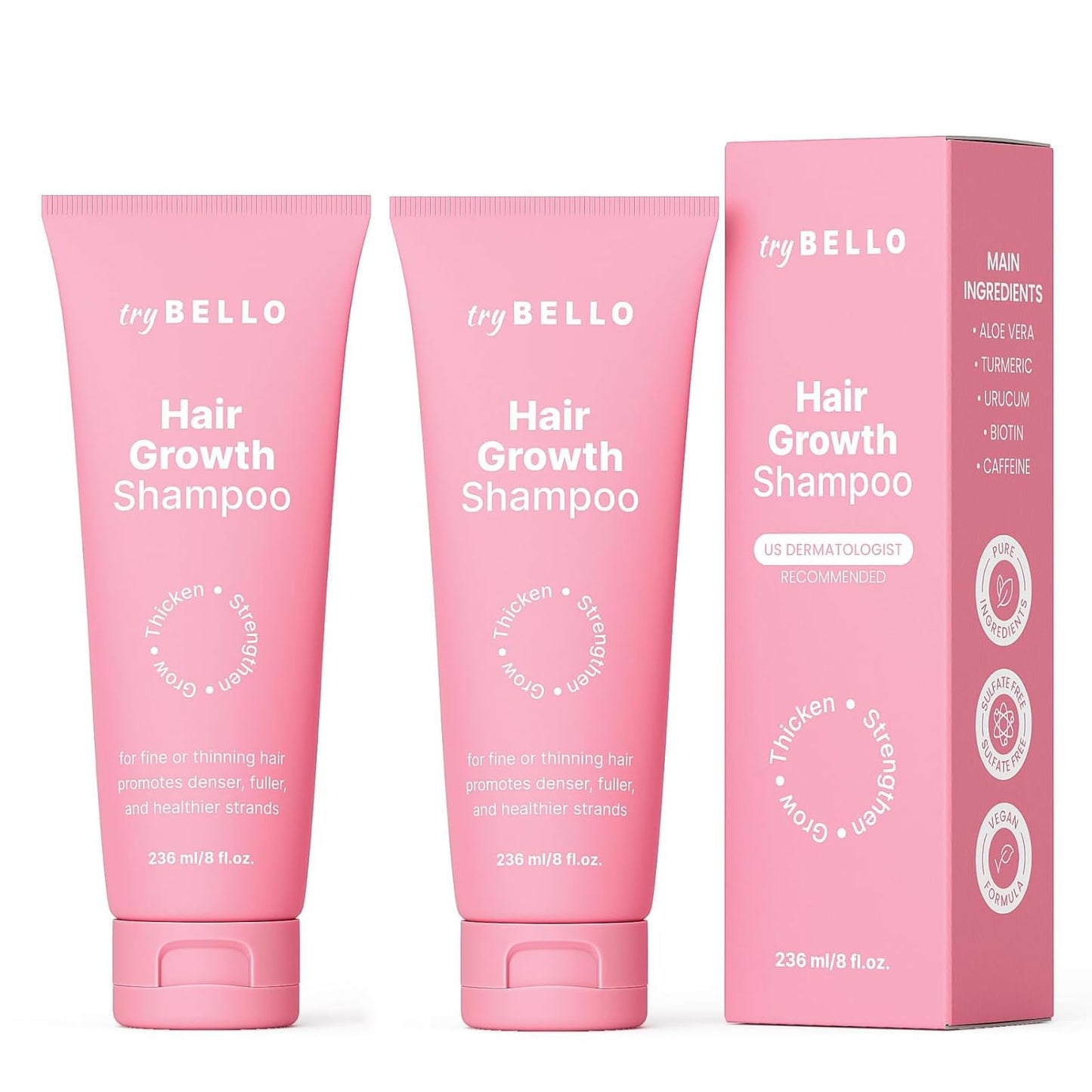 Trybello Hair Growth Shampoo | Natural Thickening & Scalp Detox | Sulfate Free, Vegan, Anti-Hair Fall Formula | Caffeine, Aloe Vera, Turmeric, and Urucum Extract | For Any Hair Type