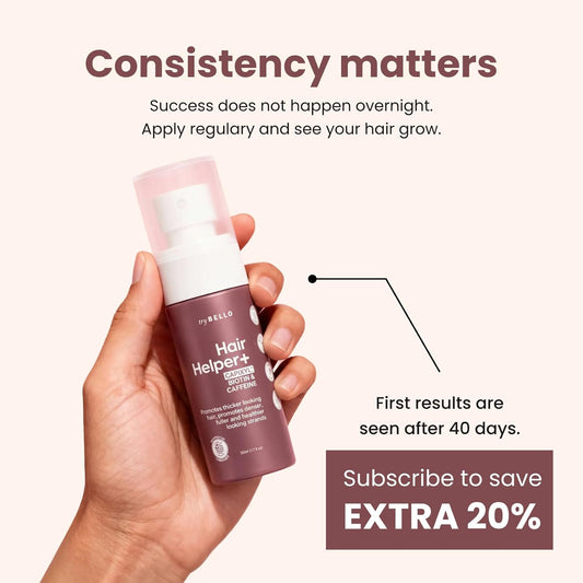 Trybello Hair Helper + Spray | Hair Growth Serum, powered by Capixyl | With Biotin, Castor Oil, Caffeine, Rice Water & Peptide Complex | Natural Treatment for Thicker, Fuller Strands | Vegan Formula