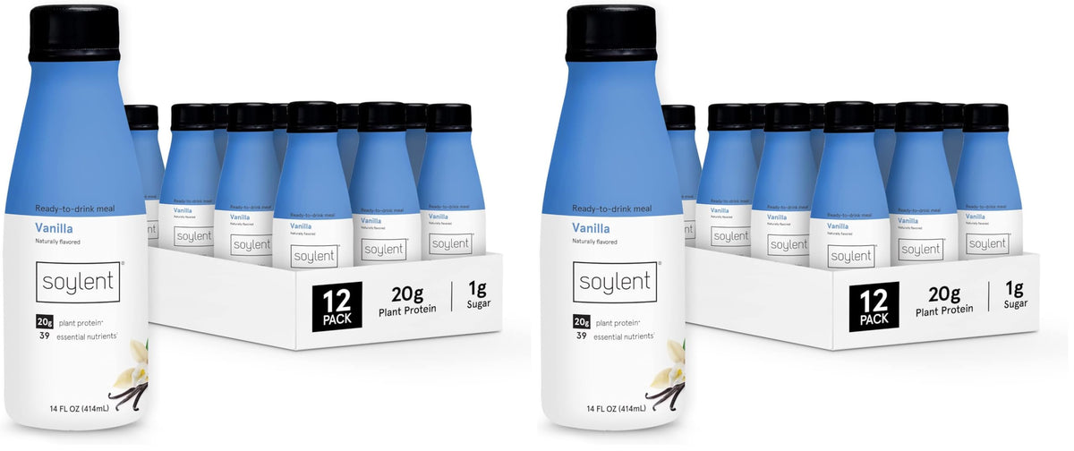 Soylent Original Meal Replacement Shake, Ready-to-Drink Plant Based Protein Drink, Contains 20g Complete Vegan Protein and 1g Sugar, 14oz, 12 Pack