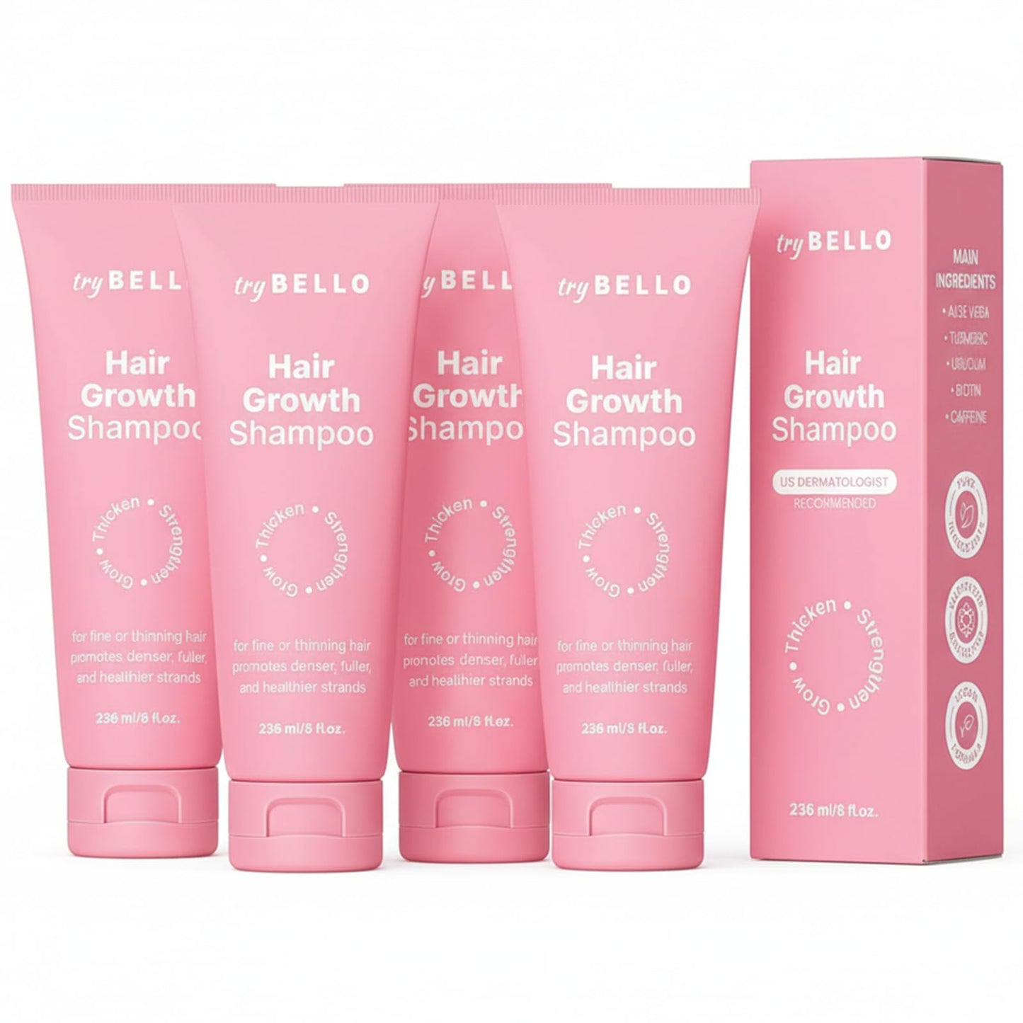 Trybello Hair Growth Shampoo | Natural Thickening & Scalp Detox | Sulfate Free, Vegan, Anti-Hair Fall Formula | Caffeine, Aloe Vera, Turmeric, and Urucum Extract | For Any Hair Type