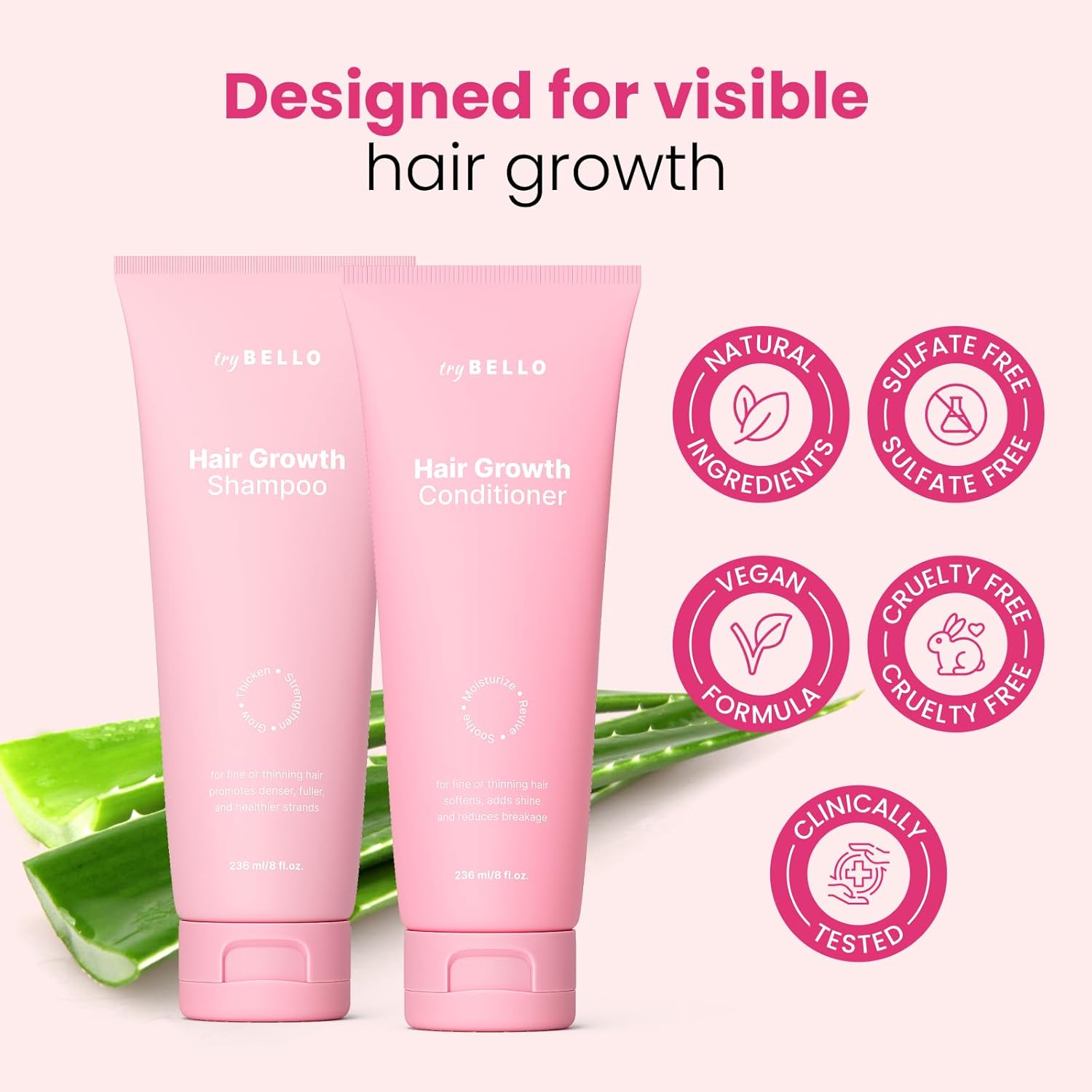 Trybello Hair Growth Shampoo & Strengthening Conditioner Set | with Biotin, Turmeric & Ginger | Anti-Hair Fall, Sulfate Free, Paraben Free | Hair Regrowth Support for Fuller, Healthier Strands