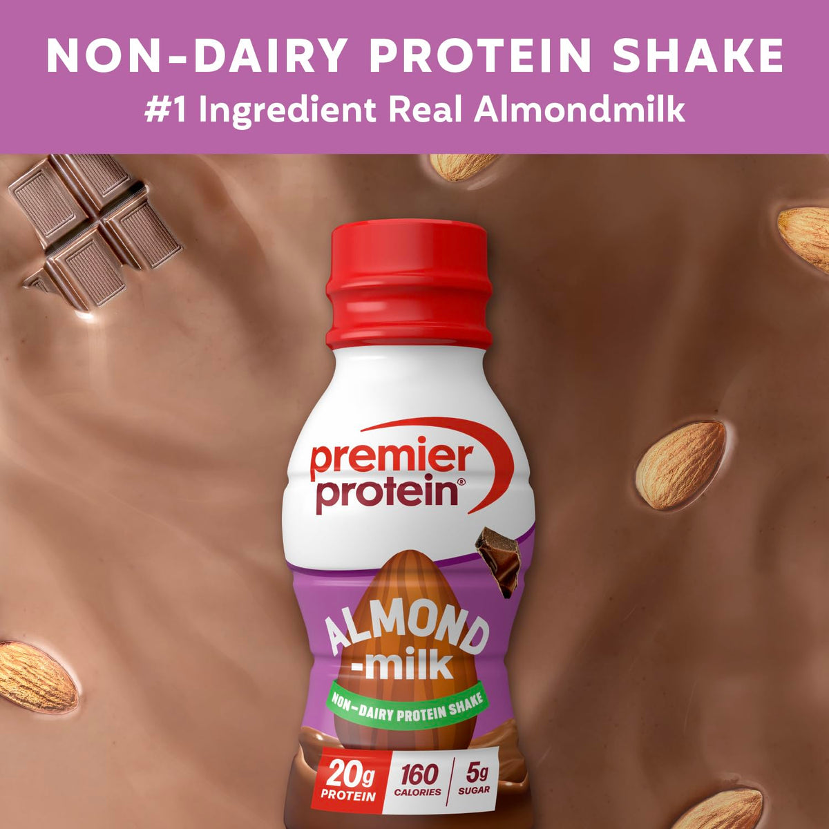 Premier Protein Non-Dairy Almondmilk Protein Shake, 20g, Chocolate, 12 Pack