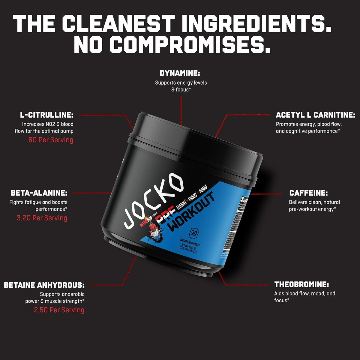 Jocko Fuel High Stim Pre Workout Powder, Nitro Pop | 30 Servings