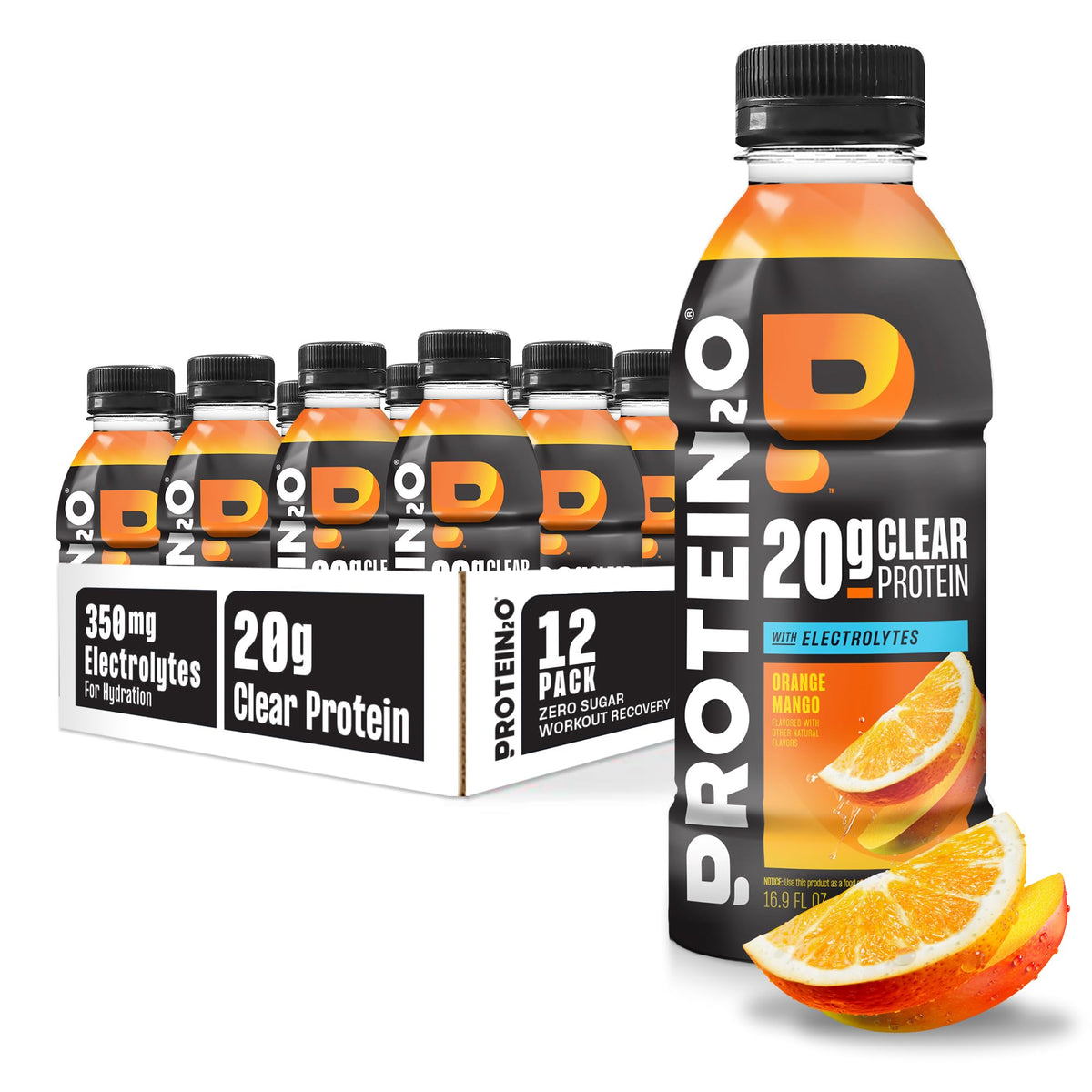 Protein2o Hydration Drink - 2-in-1 Liquid Clear Whey Protein Isolate and Electrolyte Drink - 20g Protein, Vitamins B5, B6 - Post-Workout Recovery - 16.9 Fl Oz - 12 Count Mixed Berry