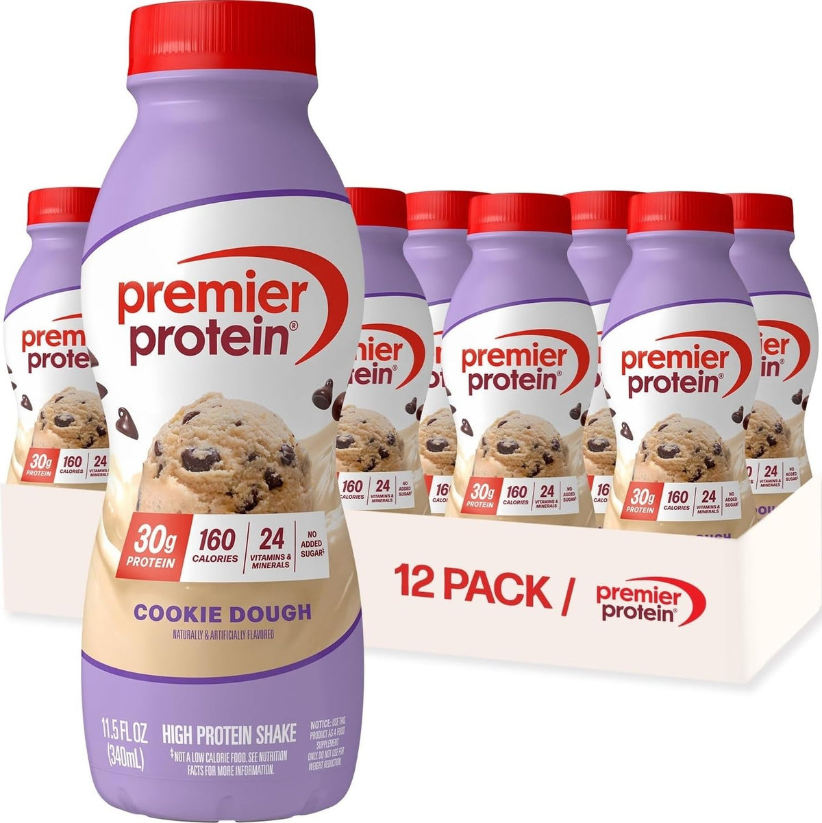 Premier Protein 30g High Protein Shake, Cookies & Cream, 12 Pack | 160 Calories, 24 Vitamins & Minerals, No Added Sugar, Supports Muscle Health, Gluten-Free, 11.5 oz