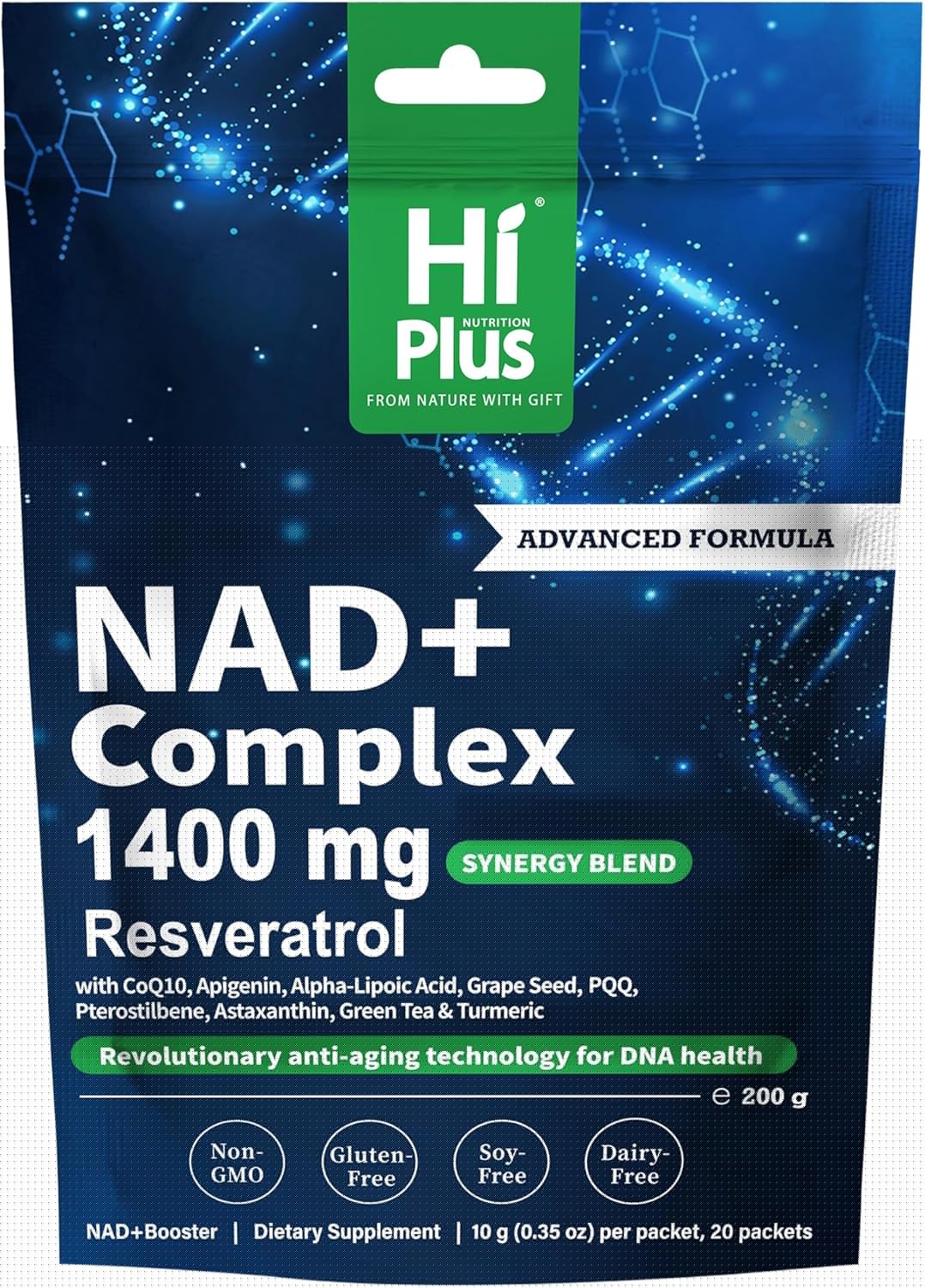 1400mg NAD+ Liquid Supplement for Anti Aging and Cell Regeneration, Premium Alternative Liposomal, Nicotinamide Riboside with Resveratrol, PQQ & CoQ10 - Advanced Cellular Energy, 20 Pack