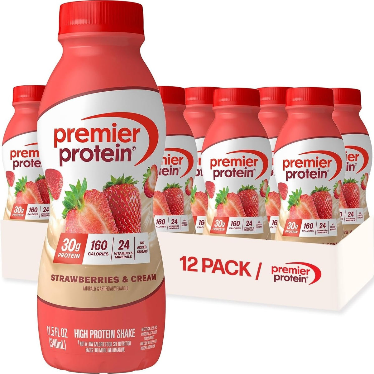 Premier Protein 30g High Protein Shake, Cookies & Cream, 12 Pack | 160 Calories, 24 Vitamins & Minerals, No Added Sugar, Supports Muscle Health, Gluten-Free, 11.5 oz