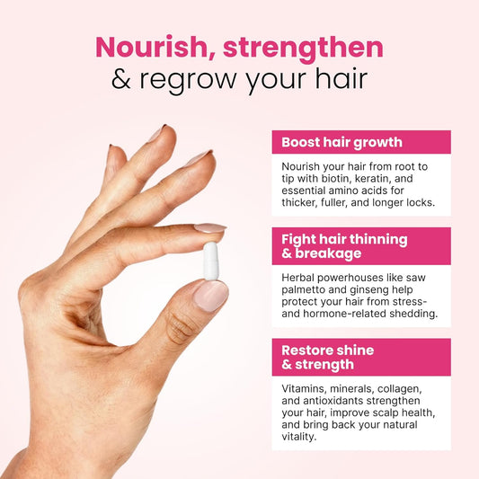 Trybello Daily Hair Booster Capsules | Collagen & Biotin Complex for Women | Multivitamin Supplement for Thicker, Fuller Growth & Strength | Hair Loss Treatment for Thinning Strands | 60 Capsules
