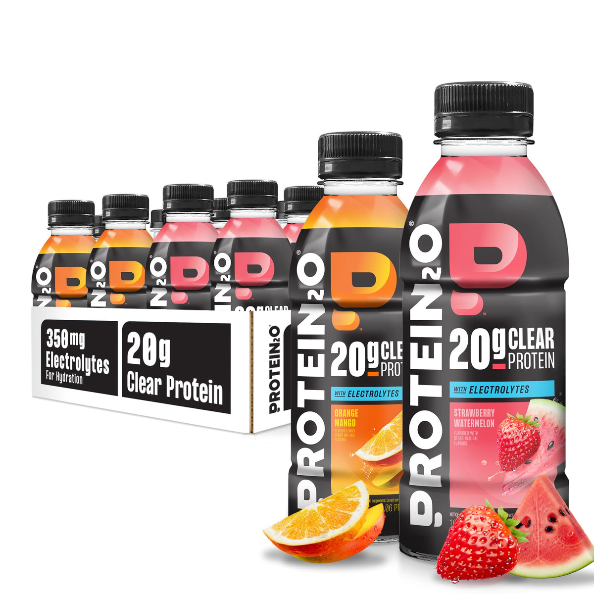 Protein2o Hydration Drink - 2-in-1 Liquid Clear Whey Protein Isolate and Electrolyte Drink - 20g Protein, Vitamins B5, B6 - Post-Workout Recovery - 16.9 Fl Oz - 12 Count Mixed Berry