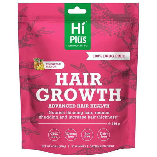 Hair Growth Gummies for Men and Women, Hair Growth Vitamins with Biotin, Collagen, Vitamin C, Iron & Zinc, Supports Thicker-Looking, Stronger Hair, Pineapple Flavor, 90 Gummies, 45 Day Supply