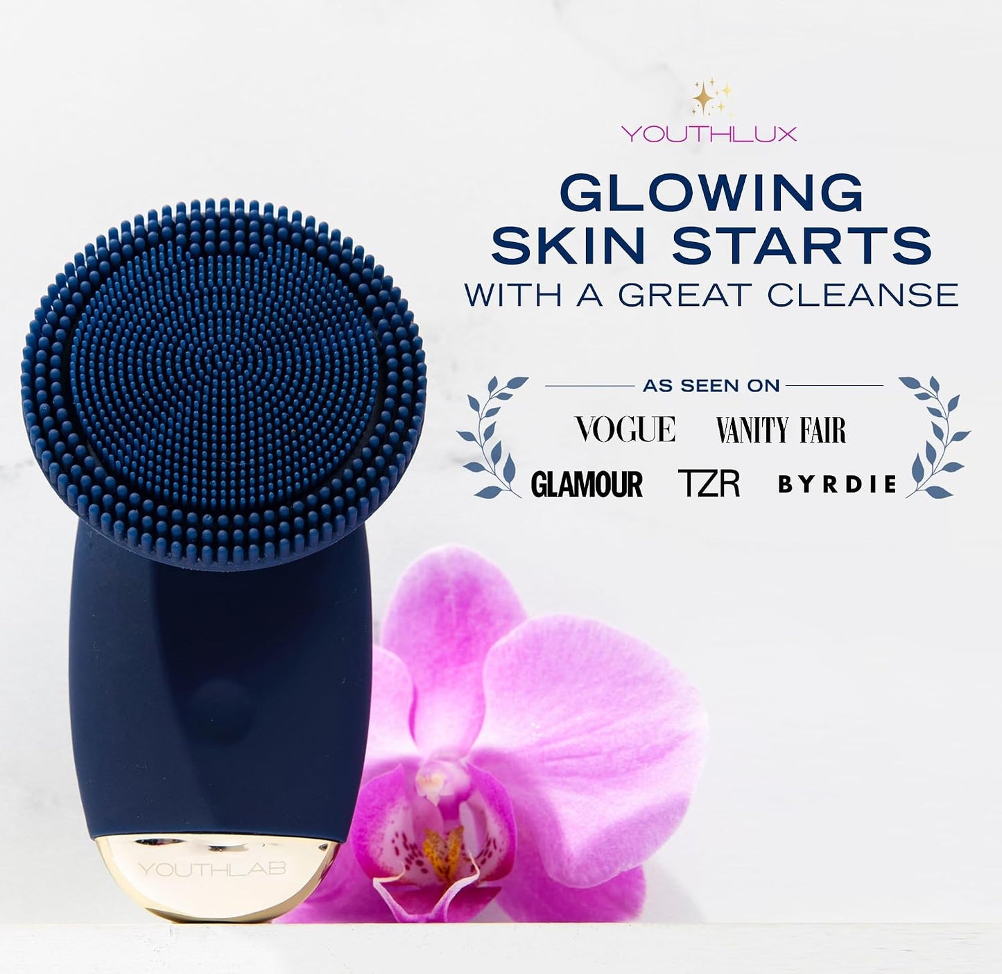 SoniGlow Silicone Face Scrubber/Facial Cleansing Brush – Electric Vibrating Skincare Scrubber Tool for Deep Pore Cleansing, Gentle Massage, Makeup Removal, Waterproof and Rechargeable (Navy)