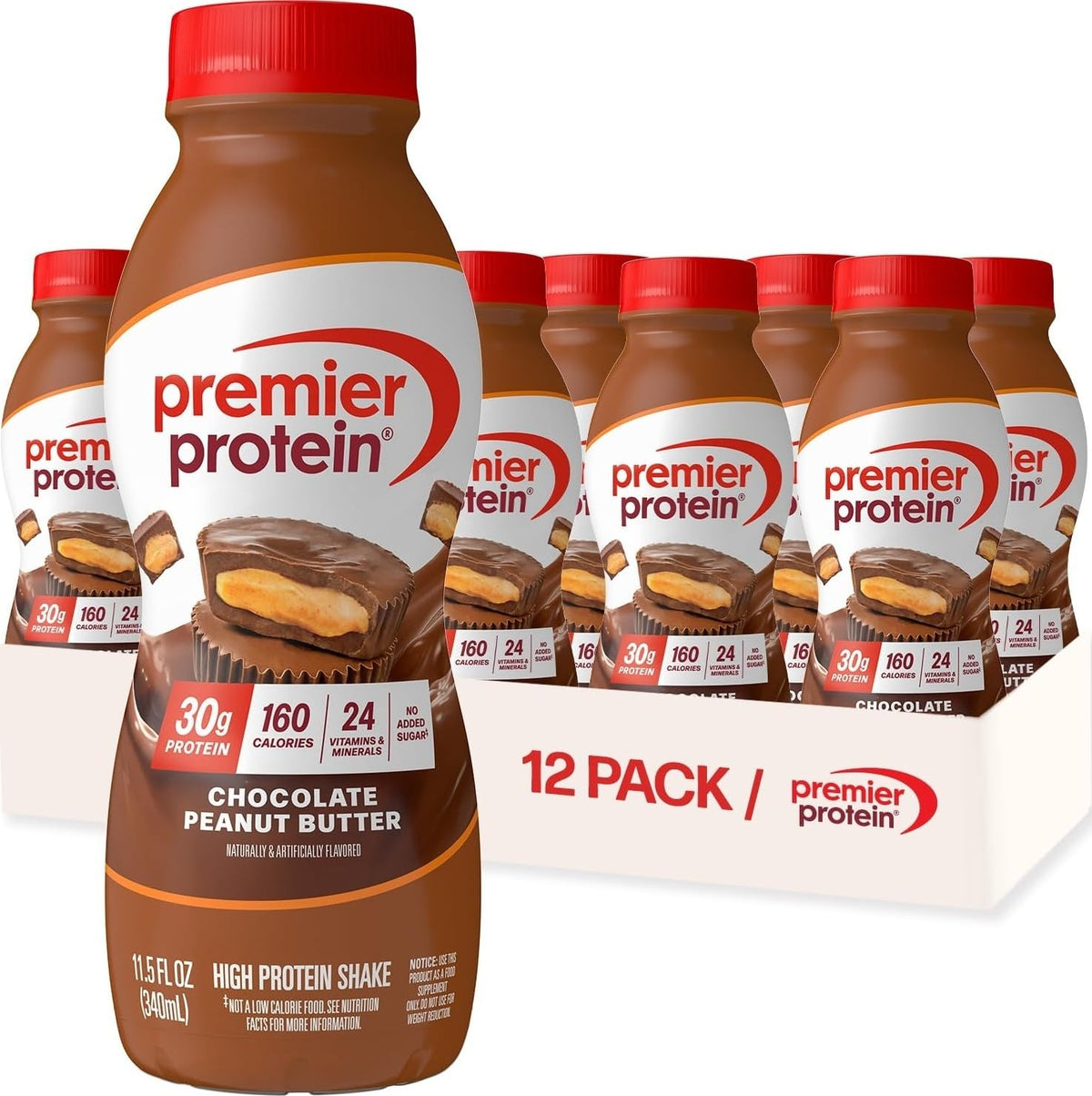 Premier Protein 30g High Protein Shake, Cookies & Cream, 12 Pack | 160 Calories, 24 Vitamins & Minerals, No Added Sugar, Supports Muscle Health, Gluten-Free, 11.5 oz