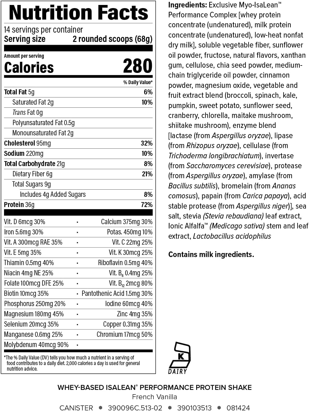 Isagenix IsaLean, Performance Protein Shake, French Vanilla, 33.6 oz | Meal Shake, 36 g of Protein, Keeps You Full for Longer, Lean Muscle Support, Whole-Food Vitamins and Minerals