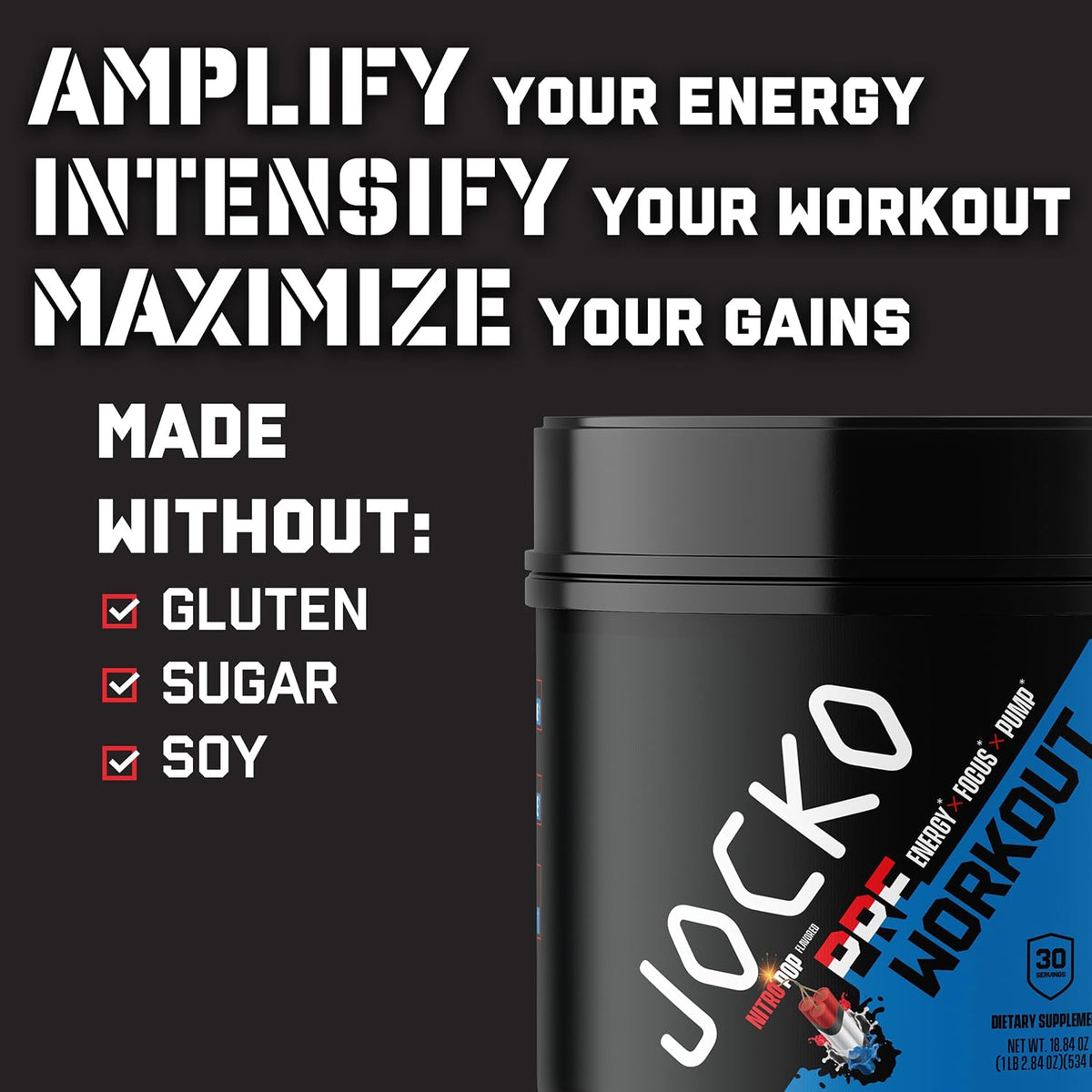 Jocko Fuel High Stim Pre Workout Powder, Nitro Pop | 30 Servings