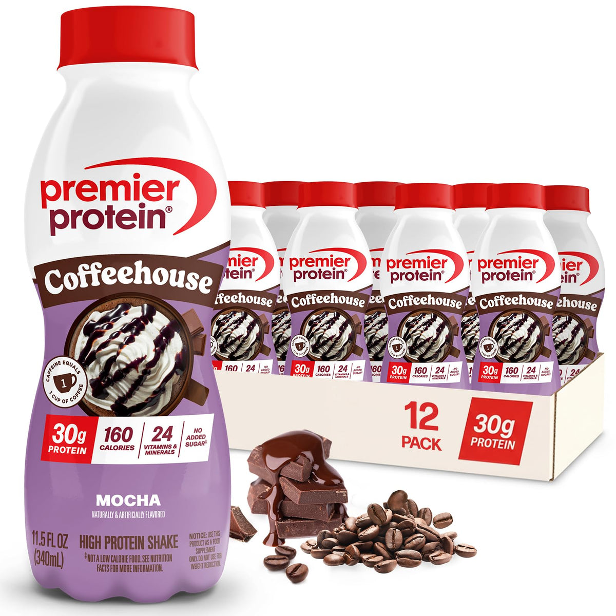 Premier Protein COFFEEHOUSE 30g Protein Shake, Caramel Macchiato, 12 Pack | Caffeinated Energy Beverage, 160 Calories, 24 Vitamins & Minerals, No Added Sugar, Muscle Support, Gluten-Free, 11.5 oz