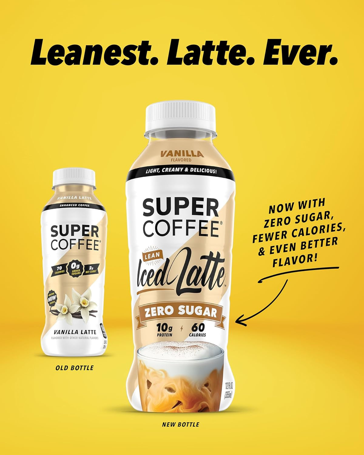 Super Coffee, Ready To Drink Iced Coffee, Vanilla Latte (12 Ounce Bottles, Pack of 12) - Low Net Carbs, No Added Sugar, Keto Friendly, 10g of Protein, Low Calorie, Protein Coffee