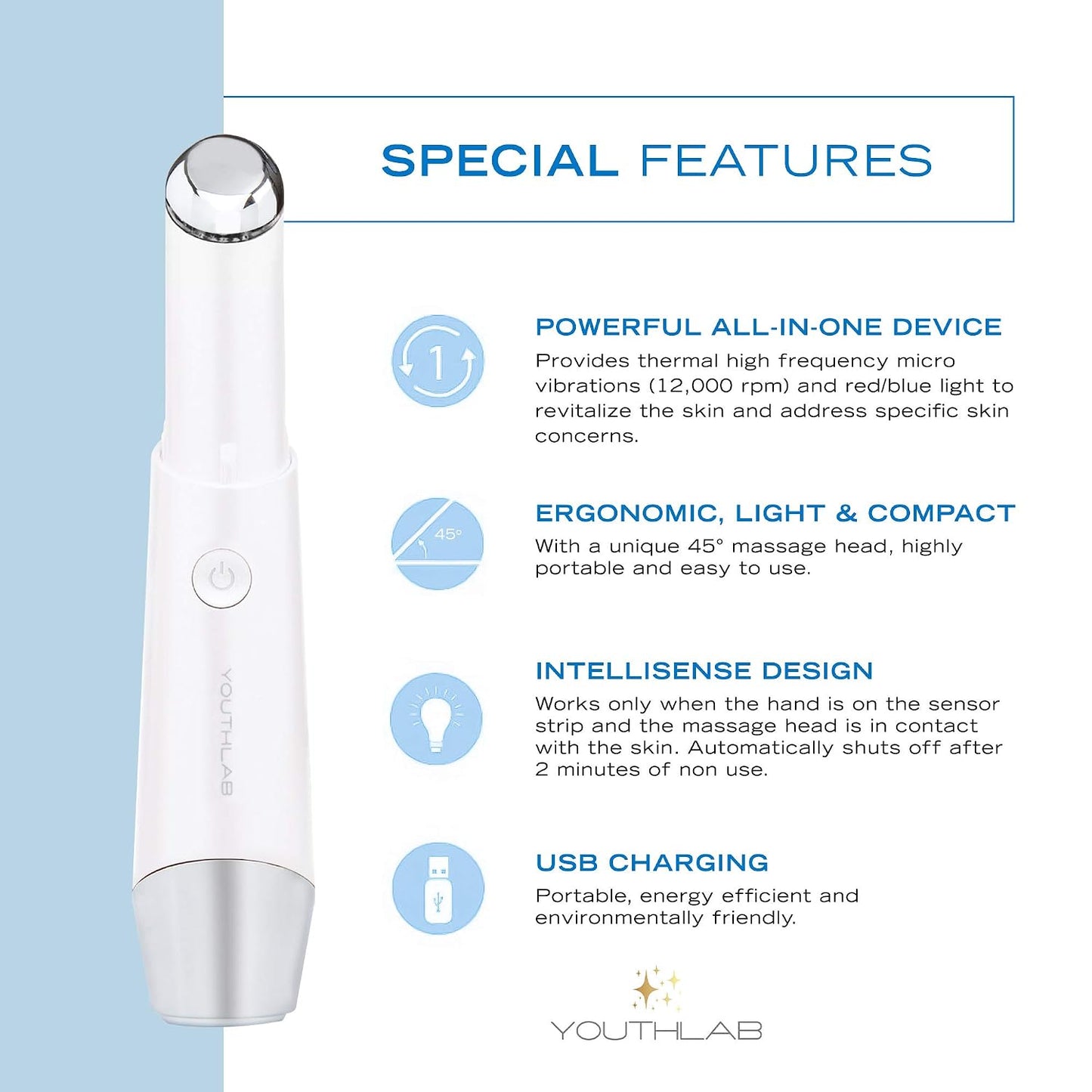 Eye & Face Wand/Tool – Heated Eye Wand with Vibration for Puffiness, Tired Eyes, Brighter Under Area, Redness Relief, Product Absorption, Smoother Skin & Relaxing Massage