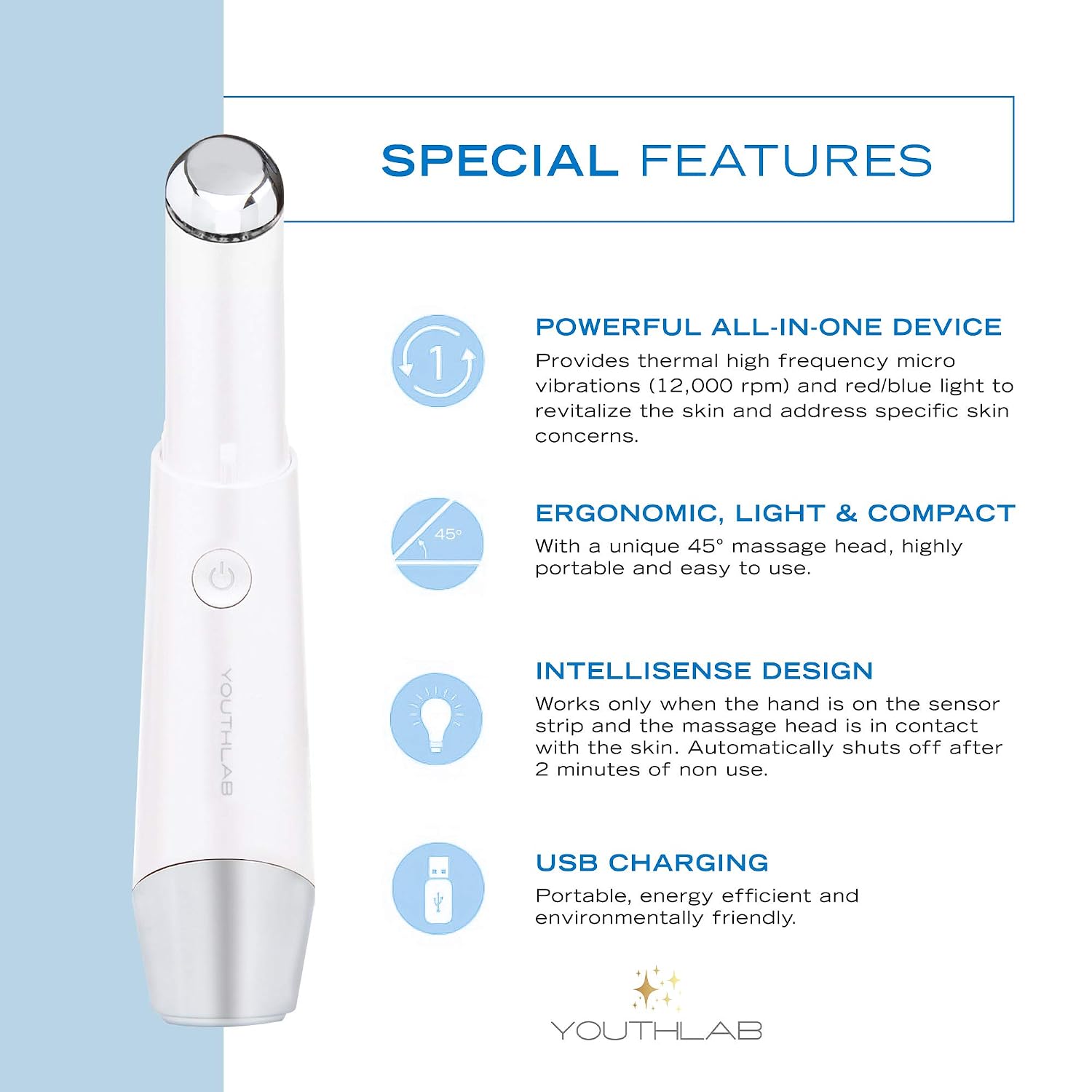 Eye & Face Wand/Tool – Heated Eye Wand with Vibration for Puffiness, Tired Eyes, Brighter Under Area, Redness Relief, Product Absorption, Smoother Skin & Relaxing Massage