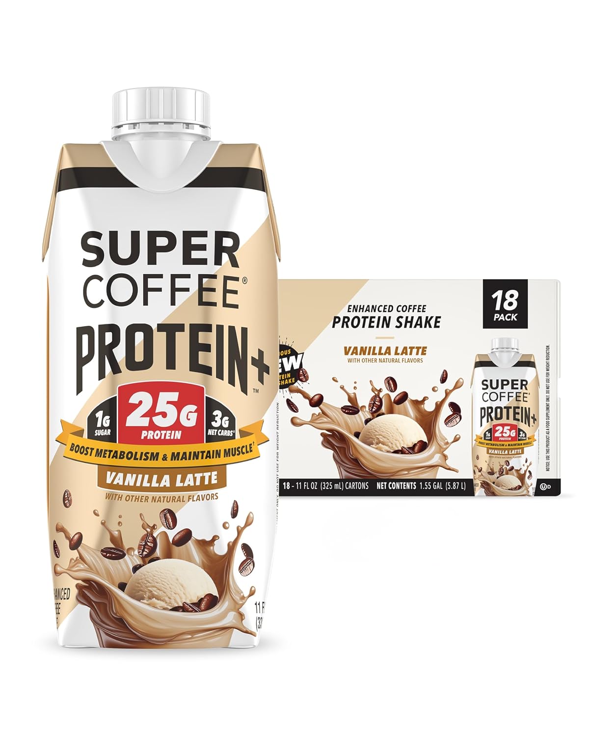 Super Coffee Protein+ Vanilla Protein Coffee 0g Sugar 25g Protein 11oz 18Pk
