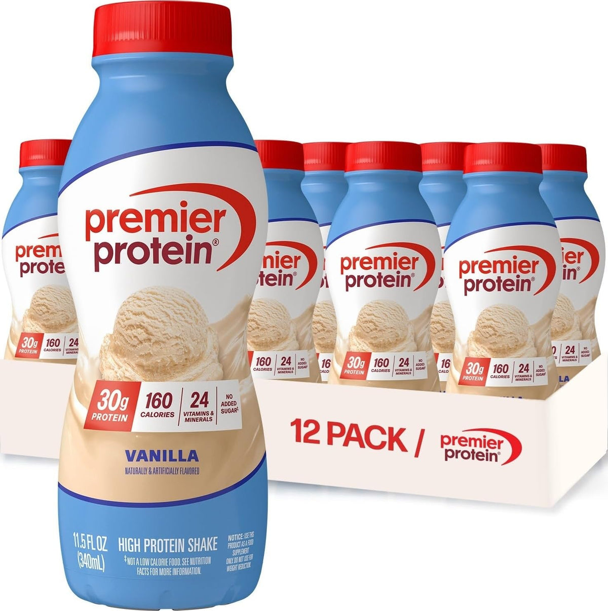 Premier Protein 30g High Protein Shake, Cookies & Cream, 12 Pack | 160 Calories, 24 Vitamins & Minerals, No Added Sugar, Supports Muscle Health, Gluten-Free, 11.5 oz