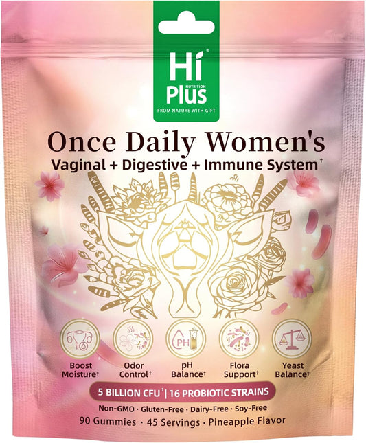 Once Daily Women's Probiotics Gummies | 50 Billion CFU, 16 Strains | Supports Vaginal Health, pH Balance, Digestive, & Immune System | Non-GMO, Gluten-Free | 90 Count (45 Servings)