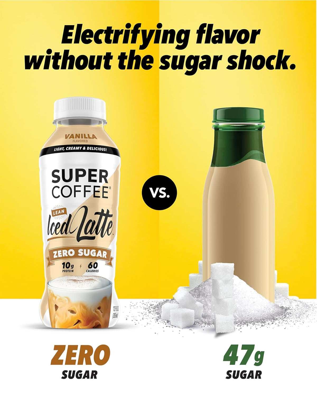 Super Coffee, Ready To Drink Iced Coffee, Vanilla Latte (12 Ounce Bottles, Pack of 12) - Low Net Carbs, No Added Sugar, Keto Friendly, 10g of Protein, Low Calorie, Protein Coffee
