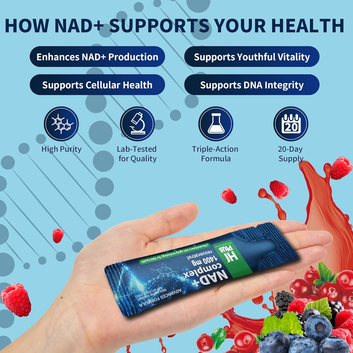 1400mg NAD+ Liquid Supplement for Anti Aging and Cell Regeneration, Premium Alternative Liposomal, Nicotinamide Riboside with Resveratrol, PQQ & CoQ10 - Advanced Cellular Energy, 20 Pack