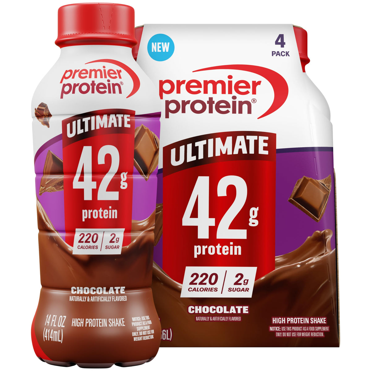 Premier Protein ULTIMATE 42g High Protein Shake, Vanilla, 12 Pack | 220 Calories, 2g Sugar, 24 Vitamins & Minerals, Supports Muscle Health, Gluten-Free, Protein Snack, 14 oz