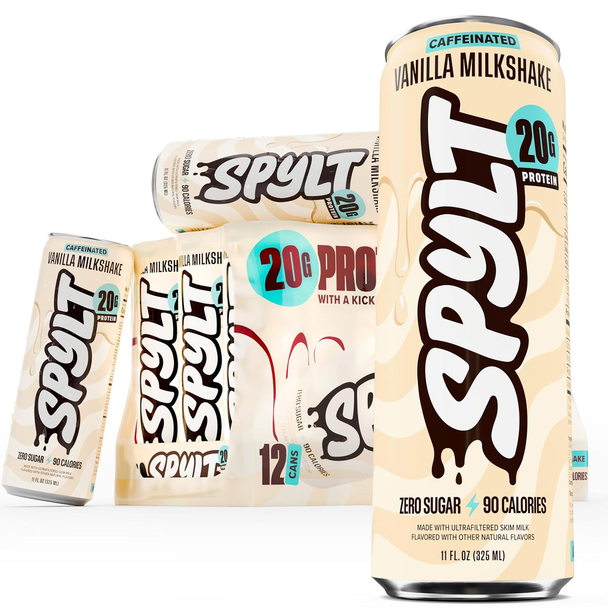Spylt Vanilla Protein Milk Shakes, 20g Protein, 60mg Caffeine, 12 Pack
