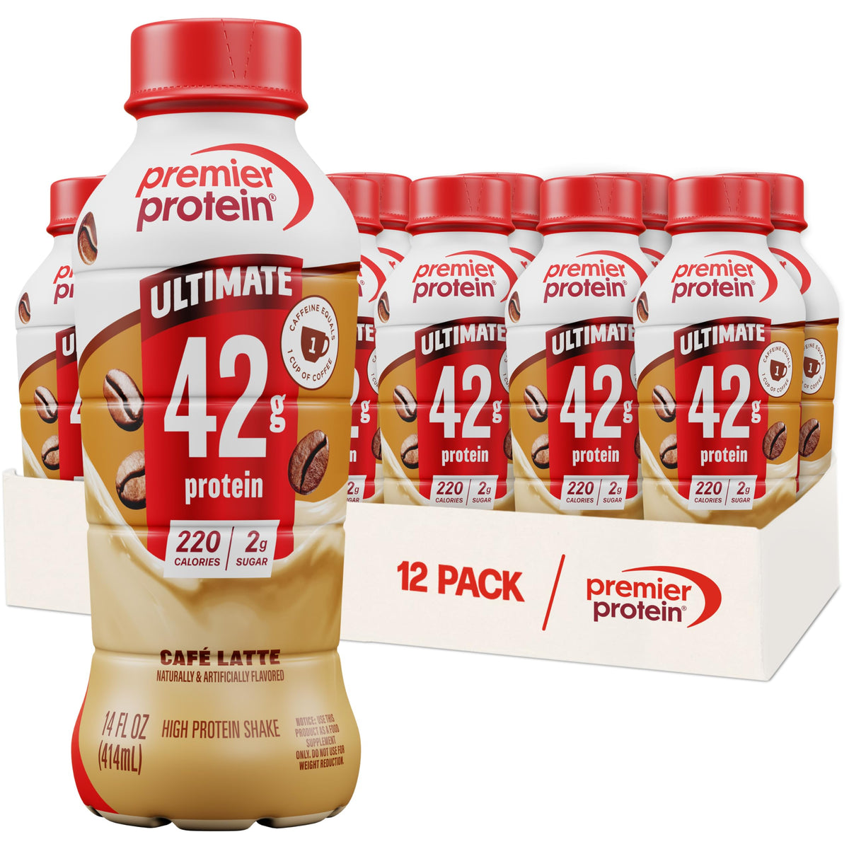 Premier Protein ULTIMATE 42g High Protein Shake, Vanilla, 12 Pack | 220 Calories, 2g Sugar, 24 Vitamins & Minerals, Supports Muscle Health, Gluten-Free, Protein Snack, 14 oz