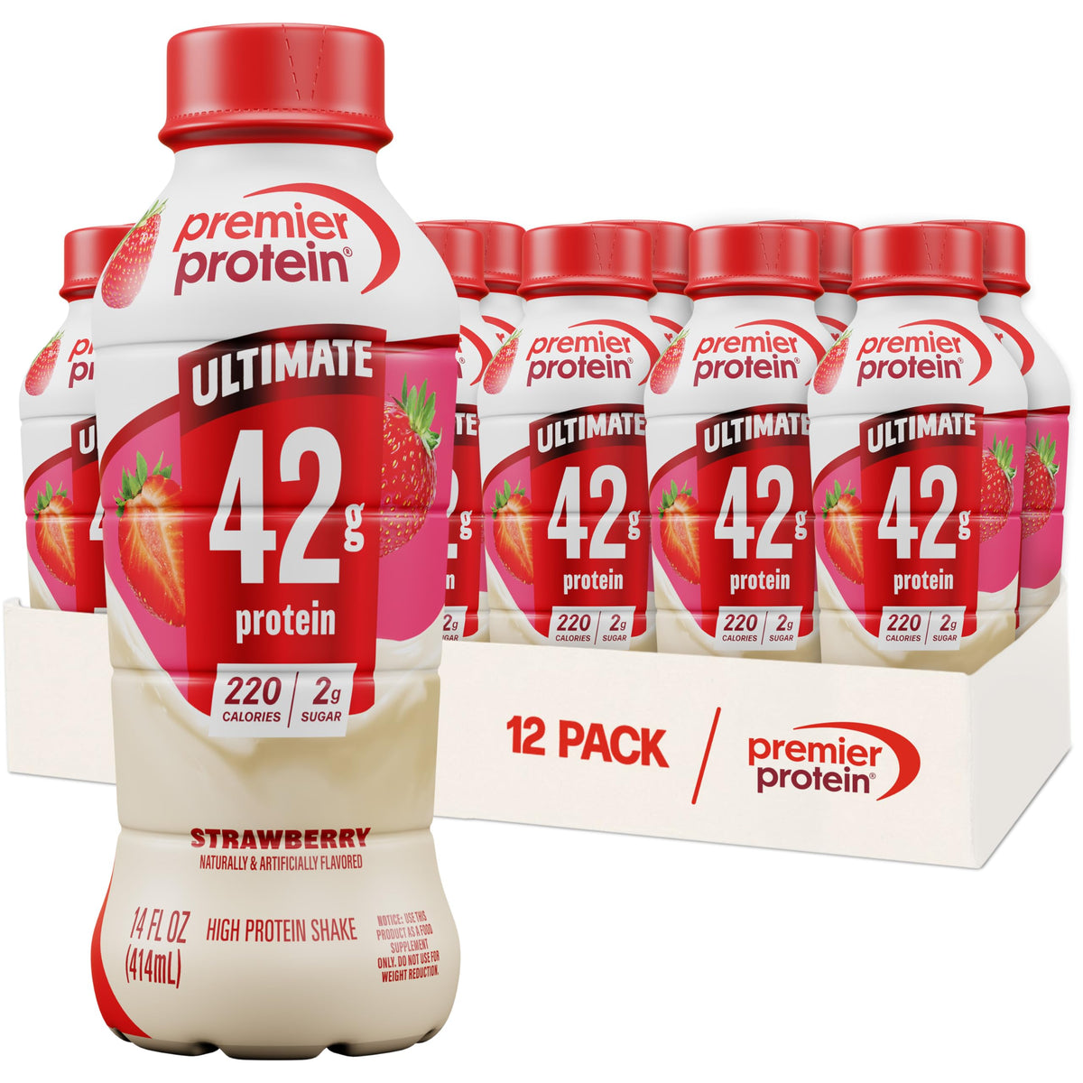 Premier Protein ULTIMATE 42g High Protein Shake, Vanilla, 12 Pack | 220 Calories, 2g Sugar, 24 Vitamins & Minerals, Supports Muscle Health, Gluten-Free, Protein Snack, 14 oz